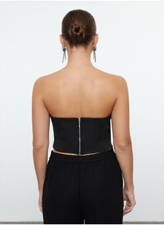 trendyol Black Crop Rose Detail Woven Bustier TPRAW25BS00007  - Image 5