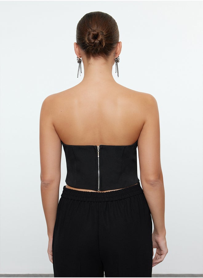 trendyol Black Crop Rose Detail Woven Bustier TPRAW25BS00007  - Image 5