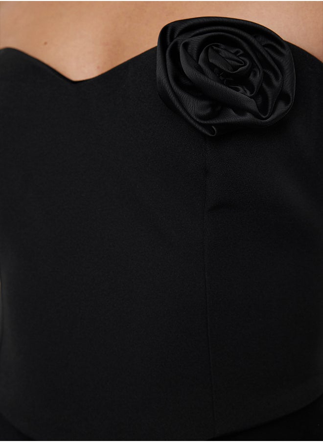 trendyol Black Crop Rose Detail Woven Bustier TPRAW25BS00007  - Image 4