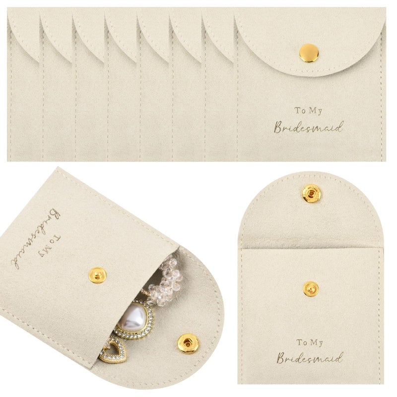 CEELGON Jewelry Bags Bridesmaid Gifts Set of 8 Velvet Small Jewelry Pouch with Button Bracelet Earring Necklace Packaging Bridesmaid Proposal Gift Bags Bridal Party Favors Gifts (Beige) - Image 1