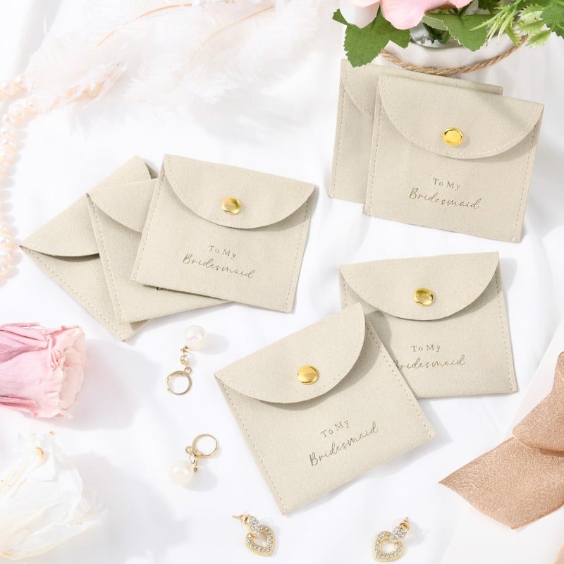 CEELGON Jewelry Bags Bridesmaid Gifts Set of 8 Velvet Small Jewelry Pouch with Button Bracelet Earring Necklace Packaging Bridesmaid Proposal Gift Bags Bridal Party Favors Gifts (Beige) - Image 5