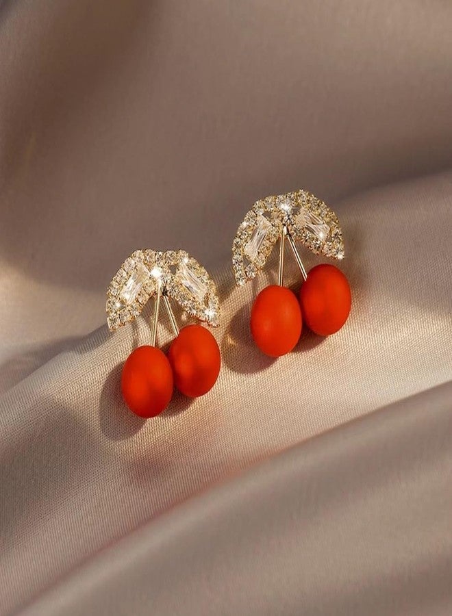 AMAAL Crystal Red Cherry Studs Gold Korean Earrings set for Women & Girls | Diamond Earing Western | Stylish Ear Rings Jewellery for woman Accessory | Valentine Gift for Girlfriend couple -285 - Image 5