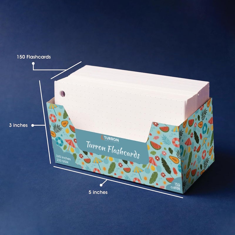 Turron Blank Index Flash Cards - Suitable for Study, Home and Work Notes - Dotted Pattern - Free Binder Rings - 220 GSM Thick - 3 x 5 inches - Image 2