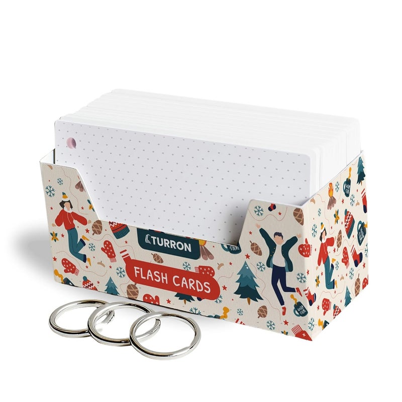 Turron Blank Index Flash Cards - Suitable for Study, Home and Work Notes - Dotted Pattern - Free Binder Rings - 220 GSM Thick - 3 x 5 inches - Image 1