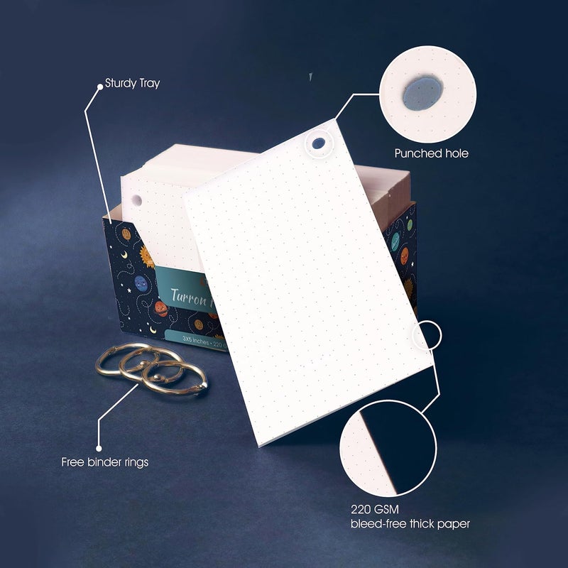 Turron Blank Index Flash Cards - Suitable for Study, Home and Work Notes - Dotted Pattern - Free Binder Rings - 220 GSM Thick - 3 x 5 inches - Image 3