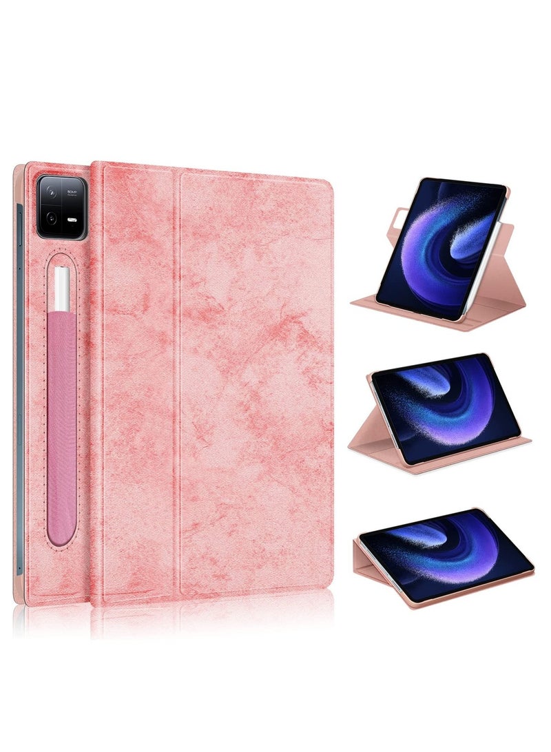 Tablet Accessories for Xiaomi Pad 6/6 Pro 360 Rotation Stand Smart Leather Tablet Case Pink - Image 1