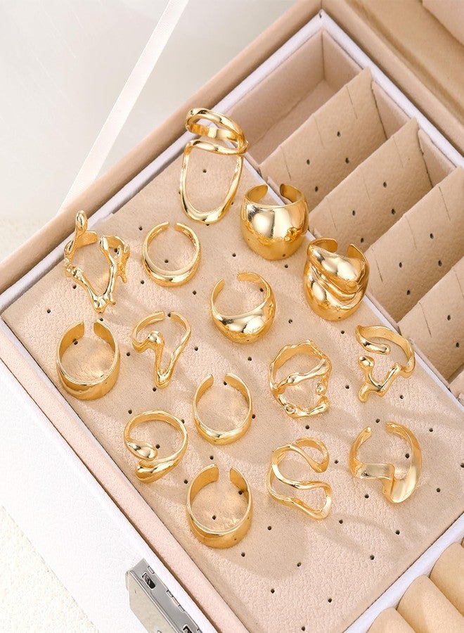 17 اي اف مجموعة خواتم ذهبية للنساء مكونة من 10-15 قطعة، بتصميم كلاسيكي أنيق، بنمط بوهيمي، بخطوط سميكة، مقاس كبير، سهلة التكديس على مفاصل الإبهام (15 قطعة، لون ذهبي رائع). - Image 3