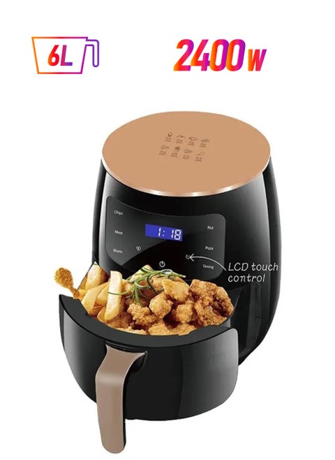 Air Fryer 6L With Non-Stick Basket 2400W High Power Digital Airfryer For Frying Grilling Roasting And Baking 6 Pre-Set Functions Air Fryer Oven For Kitchen BPA Free Digital Display Touch Screen S-18
