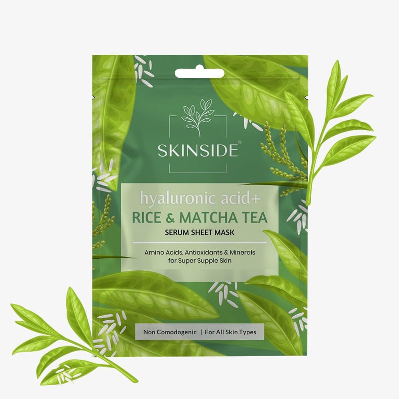 SkinSide Serum Sheet Mask for Glowing Skin with Hyaluronic Acid Face Mask Sheets Combo for Hydrating Tan Blackheads Removal Instant Brightening Pore Reduction Fairness Skin Tightening 3 Rice Matcha Tea Collagen Berries Retinol Niacinamide - Image 2