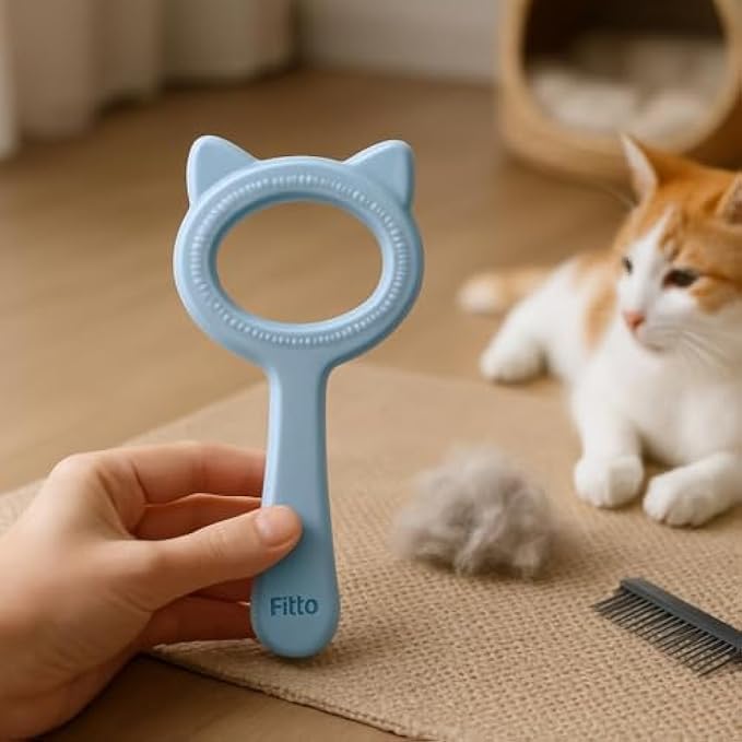 Fitto Pet Grooming Brush for Dogs and Cats, Blue 17x9 cm - Handheld Fur Brush for Shedding, Deshedding, Detangling and Massage - Image 2