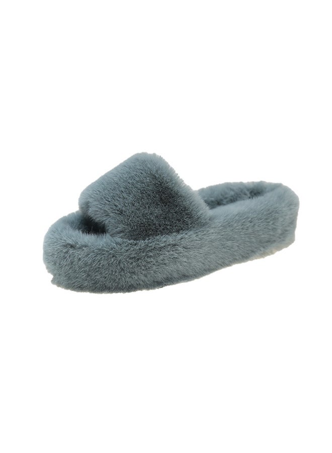 Furry Slippers For Women Autumn And Winter New Korean Style One-word Cotton Slippers Flat Internet Celebrity Home Slippers For Women