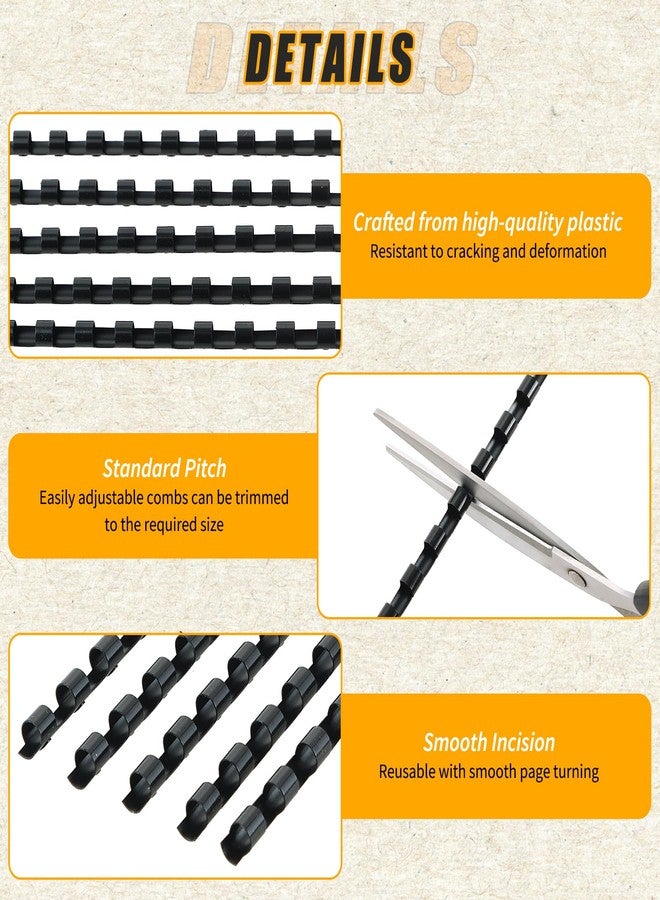 FLKQC 100PCS 21 Ring Plastic Comb Binding Spines 1/2 Inch Diameter, 65 Sheet Capacity, A4, Black Binding Comb (1/2" 65 Sheet Capacity) (1/4 inch, 100 Pack) - Image 3