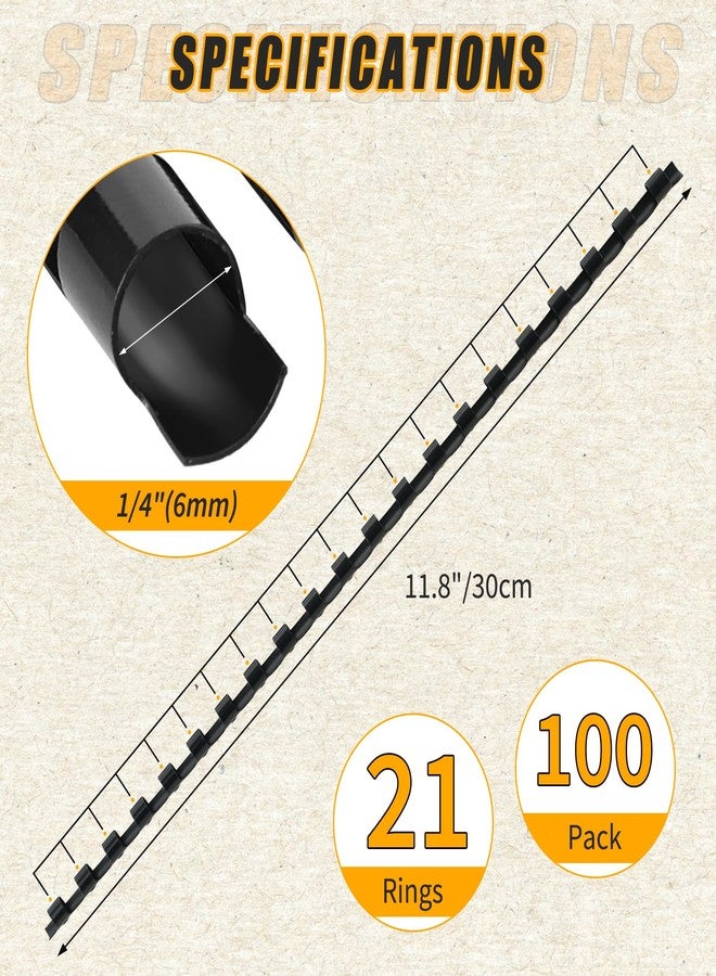 FLKQC 100PCS 21 Ring Plastic Comb Binding Spines 1/2 Inch Diameter, 65 Sheet Capacity, A4, Black Binding Comb (1/2" 65 Sheet Capacity) (1/4 inch, 100 Pack) - Image 2