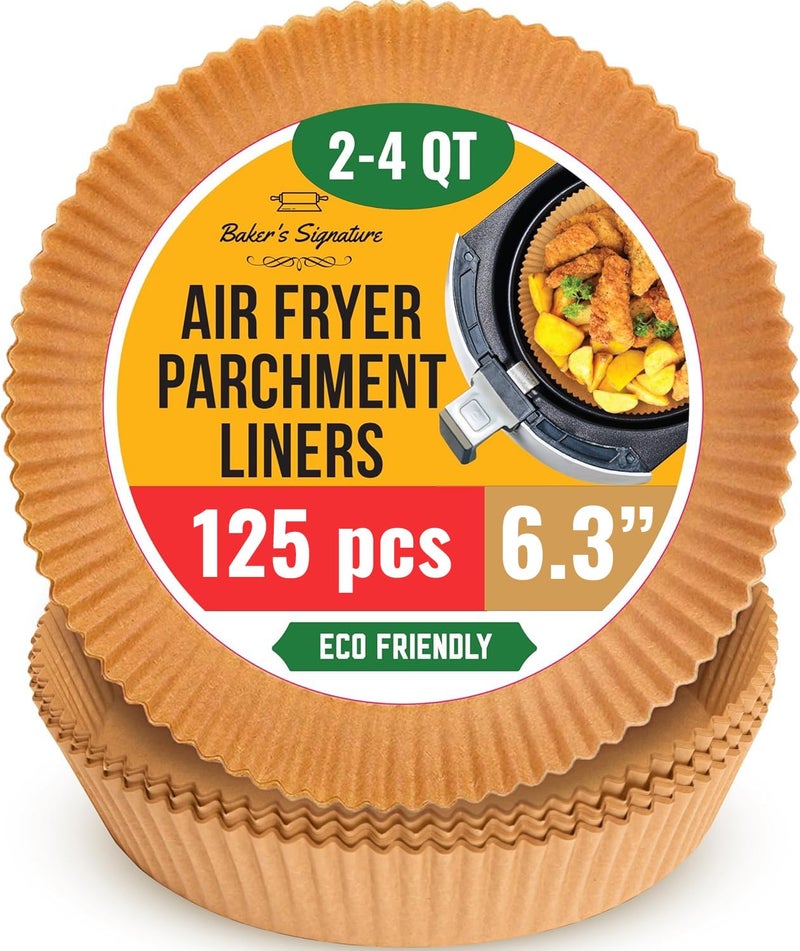 Baker's Signature 6.3” Small Round Air Fryer Liners, 2-4 qt Airfryer Paper Liners, 125Pcs Disposable parchment paper for air fryer – Non-Stick and Oil Proof for Easy Cleanup by Baker's Signature - Image 1