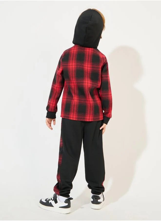 Styli Checked Hooded Shirt & Joggers Set