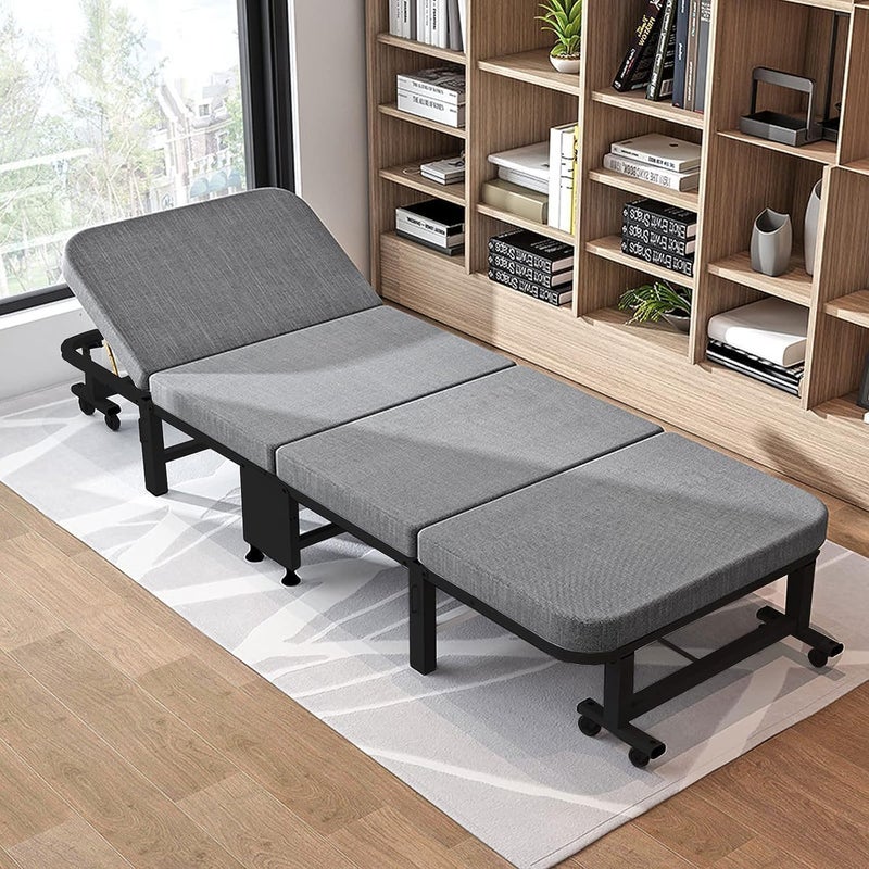 DEEP SLEEP Every Night Deep Sleep Premium Folding Guest Bed - 4-Fold Portable Single Sleeper with Rigid Sponge Design, Universal Wheels, Heavy Duty Metal Frame & Adjustable Headrest Size : 190x80 cm - Image 1