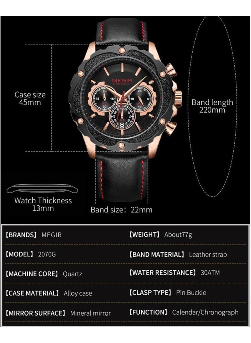 ميجر ساعة يد كوارتز كرونوغراف عصرية للرجال فاخرة إبداعية مقاومة للماء للتاريخ ساعات عادية للرجال 2070 - Image 5