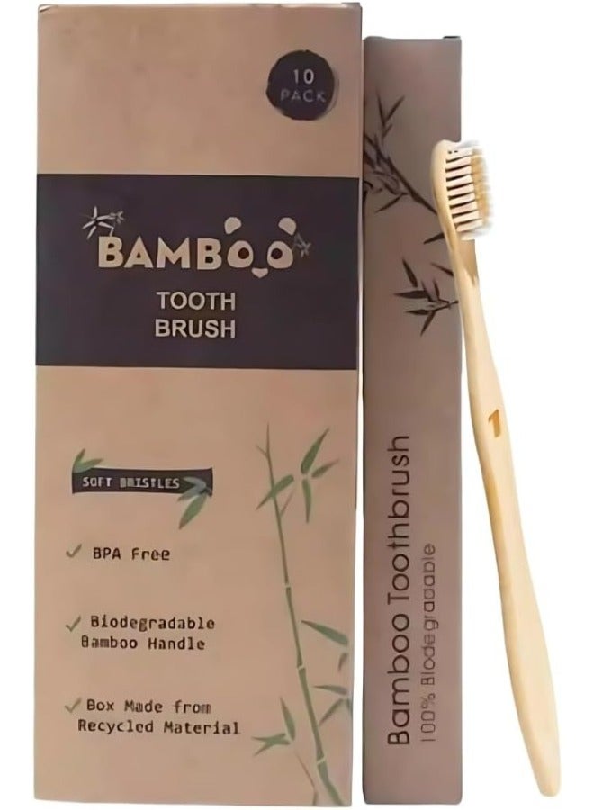 Generic Zimtal Bamboo Toothbrushes, Eco-Friendly oral care tools, sustainable bamboo materials, Biodegradable bamboo brush pack of 10.  - Image 1