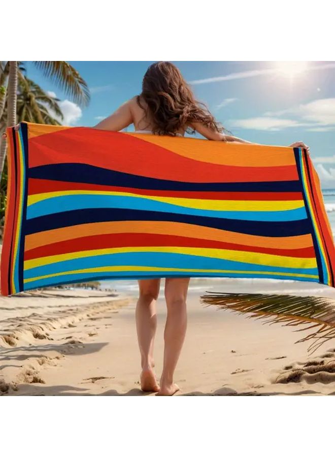 Large Quick Dry Sand Free Beach Towel 39x70 Inch Multicolor Stripes - Image 1