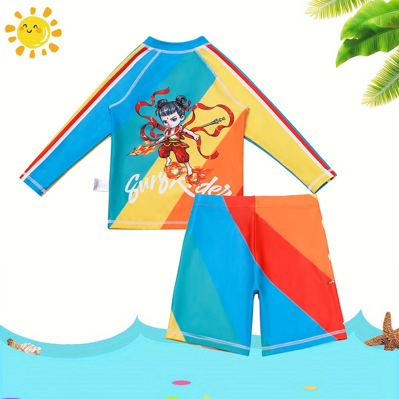 New Children''s Boys Split Long Sleeve Swim Trunks suit Hot Spring Beach Swimsuit Children''s Student Swimsuit - Image 5