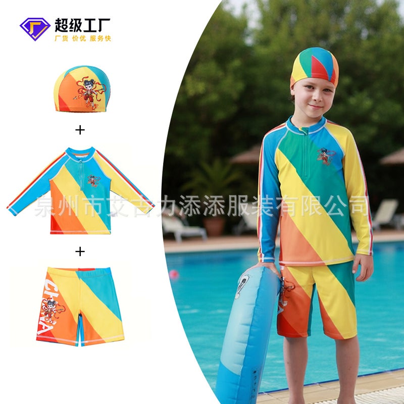 New Children''s Boys Split Long Sleeve Swim Trunks suit Hot Spring Beach Swimsuit Children''s Student Swimsuit - Image 2