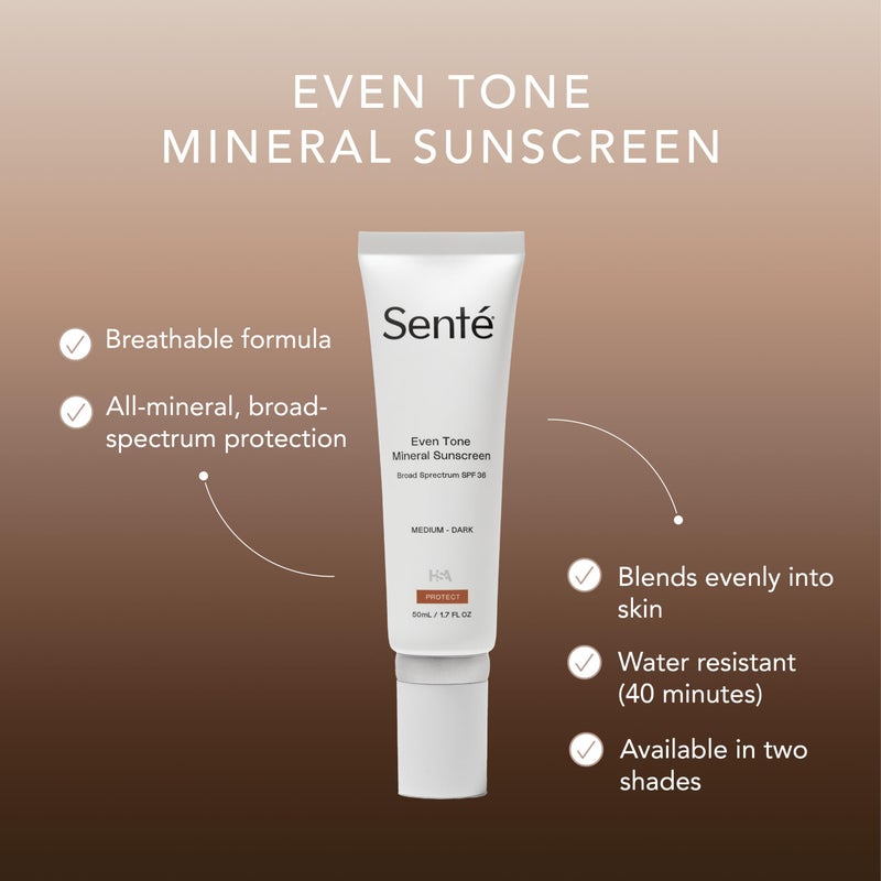 Sente SentÃ© Even Tone Mineral Sunscreen Tinted | SPF 36 Medium-Dark | Hydrating, Lightweight Sun Protection Treatment for Redness & Discoloration | UVA/UVB & Blue Light Defense | 1.7 oz - Image 2