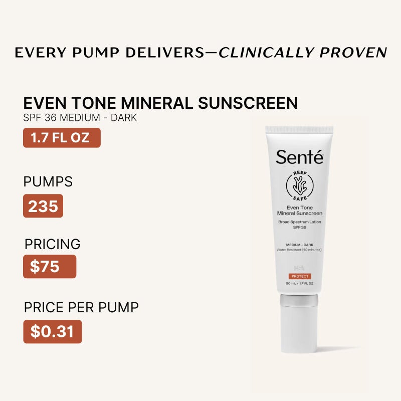 Sente SentÃ© Even Tone Mineral Sunscreen Tinted | SPF 36 Medium-Dark | Hydrating, Lightweight Sun Protection Treatment for Redness & Discoloration | UVA/UVB & Blue Light Defense | 1.7 oz - Image 4