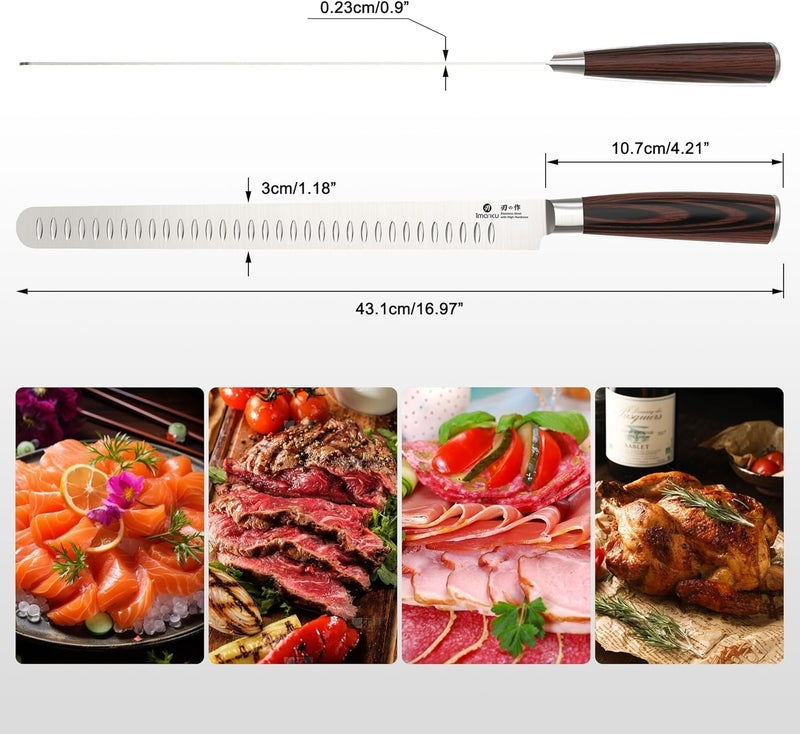 imarku Brisket Knife, 12 Inch Ultra Sharp Carving Slicing Knife for Brisket, BBQ, Turkey, Ham, Ribs, and Roast Beef, Japanese High Carbon Stainless Steel Blade, Ergonomic Pakkawood Handle, Gift Box - Image 4