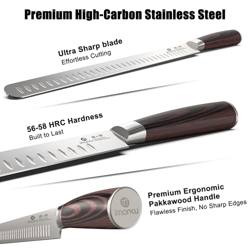 imarku Brisket Knife, 12 Inch Ultra Sharp Carving Slicing Knife for Brisket, BBQ, Turkey, Ham, Ribs, and Roast Beef, Japanese High Carbon Stainless Steel Blade, Ergonomic Pakkawood Handle, Gift Box - Image 5