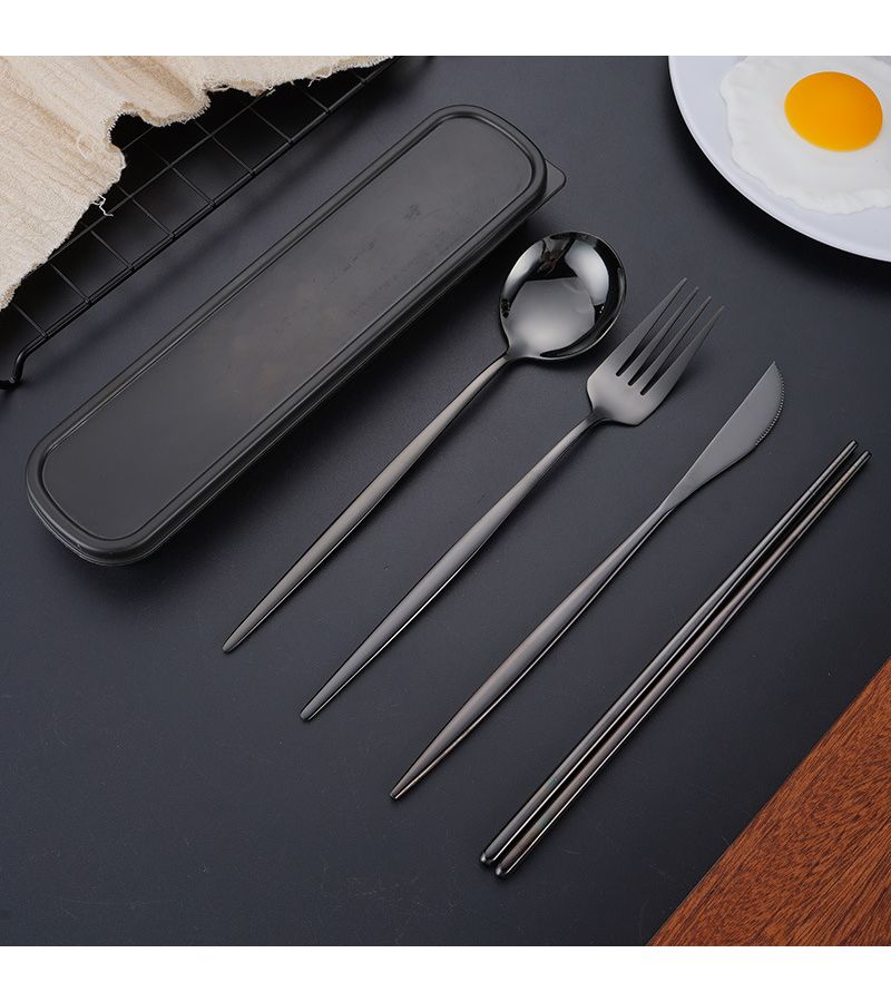 Golden 4 Pcs Portuguese Cutlery Set With Portable Box Stainless Steel Knife Fork Spoon And Chopsticks Suitable For Travel Lunch Picnic Camping Dishwasher Safe Utensils - Image 2