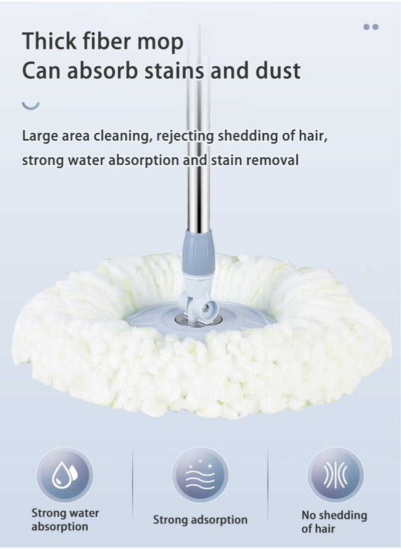 Hihonor - 360 Degree Spin Mop Set With Additional Refill Telescopic Handle Microfiber Mop Head Assorted With Drain Plug Blue - Image 1