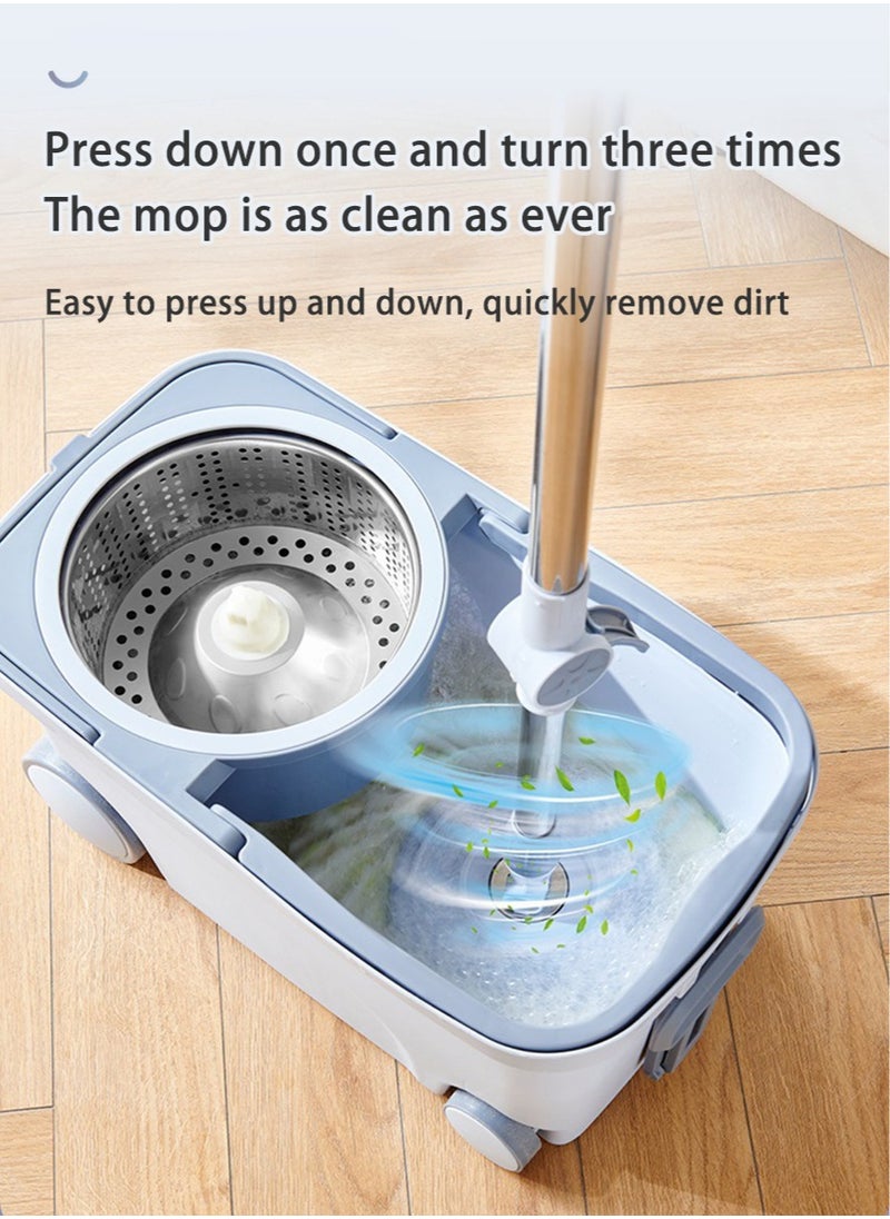 Hihonor - 360 Degree Spin Mop Set With Additional Refill Telescopic Handle Microfiber Mop Head Assorted With Drain Plug Blue - Image 1