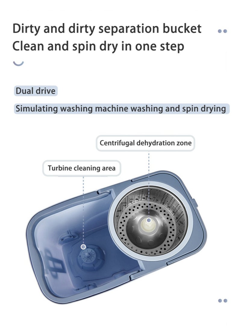 Hihonor - 360 Degree Spin Mop Set With Additional Refill Telescopic Handle Microfiber Mop Head Assorted With Drain Plug Blue - Image 1