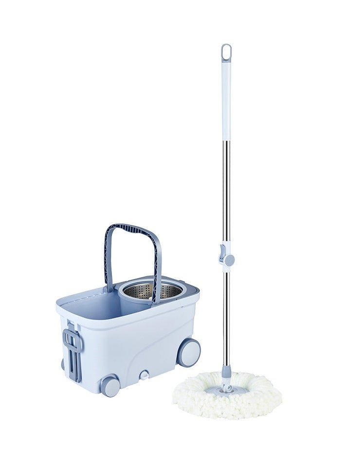 Hihonor - 360 Degree Spin Mop Set With Additional Refill Telescopic Handle Microfiber Mop Head Assorted With Drain Plug Blue - Image 1
