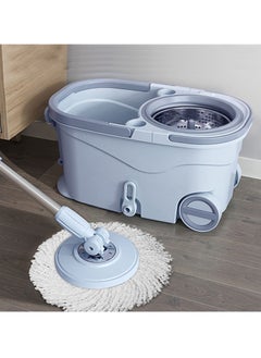 360 Degree Spin Mop Set With Additional Refill Telescopic Handle Microfiber Mop Head Assorted With Drain Plug Blue