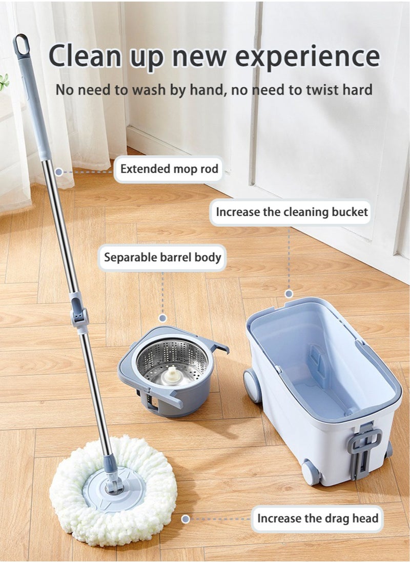 Hihonor - 360 Degree Spin Mop Set With Additional Refill Telescopic Handle Microfiber Mop Head Assorted With Drain Plug Blue - Image 1