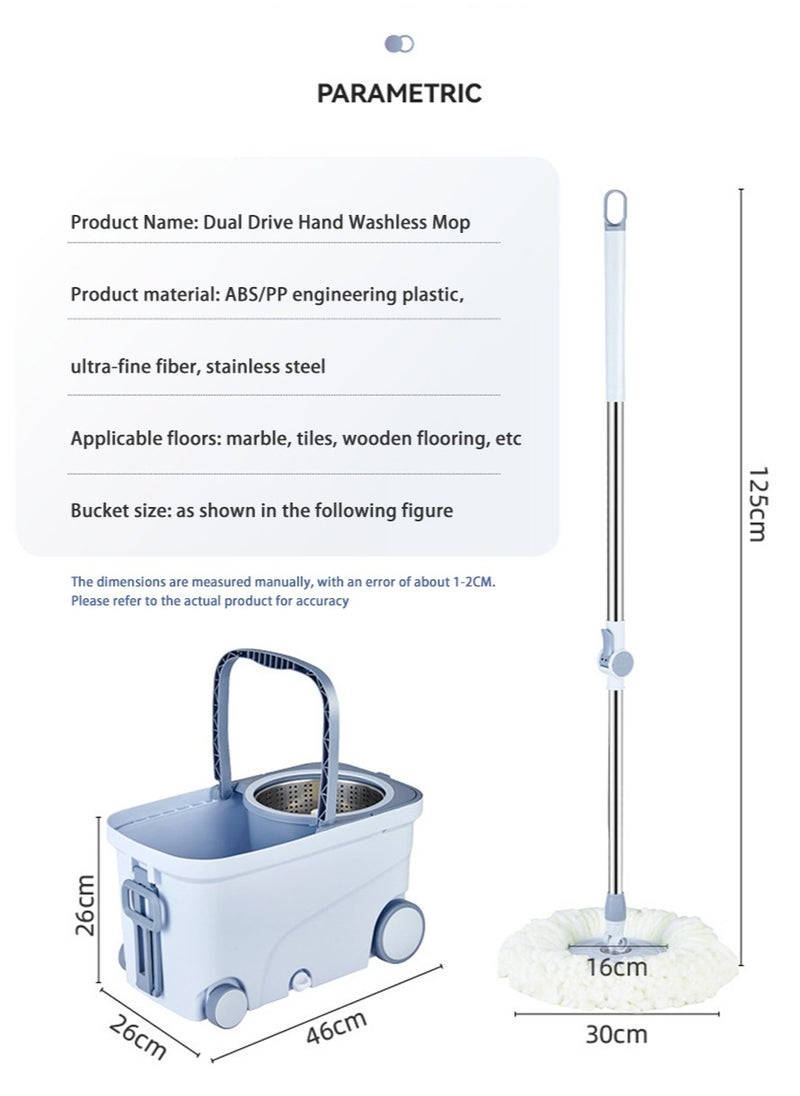 Hihonor - 360 Degree Spin Mop Set With Additional Refill Telescopic Handle Microfiber Mop Head Assorted With Drain Plug Blue - Image 1
