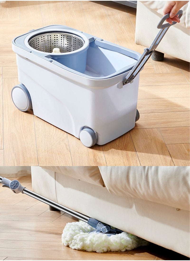 Hihonor - 360 Degree Spin Mop Set With Additional Refill Telescopic Handle Microfiber Mop Head Assorted With Drain Plug Blue - Image 1