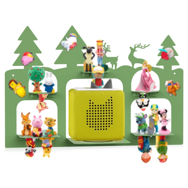 Demao Storage Shelf for Toniebox and Figures Metal Figure Shelf for Tonies Storage43x30cm Wall Magnetic Shelves Store Up to2030pcs Display Rack in Childrens Room DecorationGreen Forest