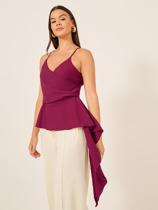 ستايلي بلوزة كامي ملفوفة بحافة غير متماثلة بحمالات ستايلي - Image 1