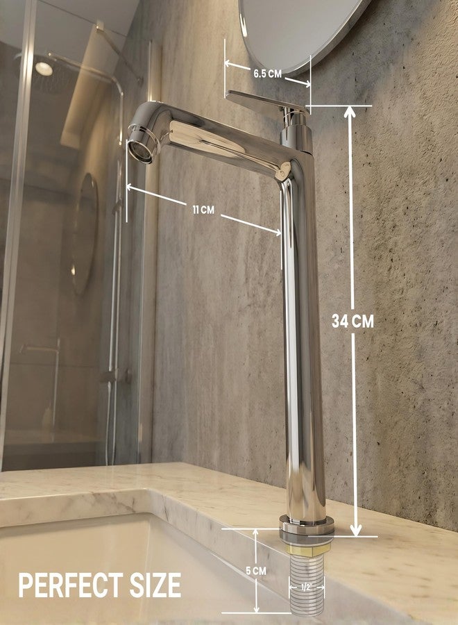 GLOXY Premium Brass 30CM (12INCH) High Neck Chrome Finished Pillar Tap with Stylish Nano Lever - Deck Mount Long Neck Faucet for Wash Basins & Kitchen Sinks - 10 Years Warranty - Image 2
