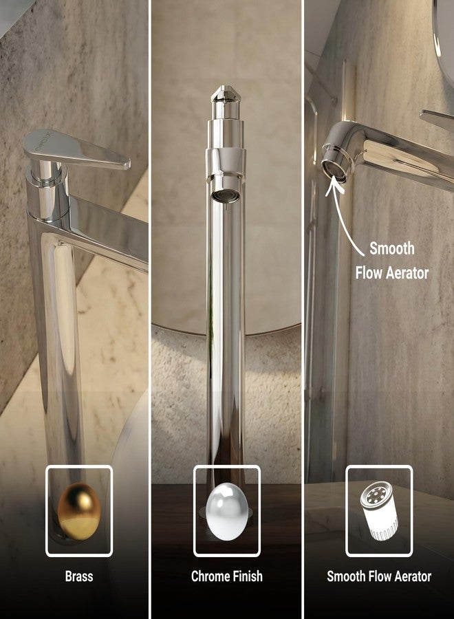 GLOXY Premium Brass 30CM (12INCH) High Neck Chrome Finished Pillar Tap with Stylish Nano Lever - Deck Mount Long Neck Faucet for Wash Basins & Kitchen Sinks - 10 Years Warranty - Image 3