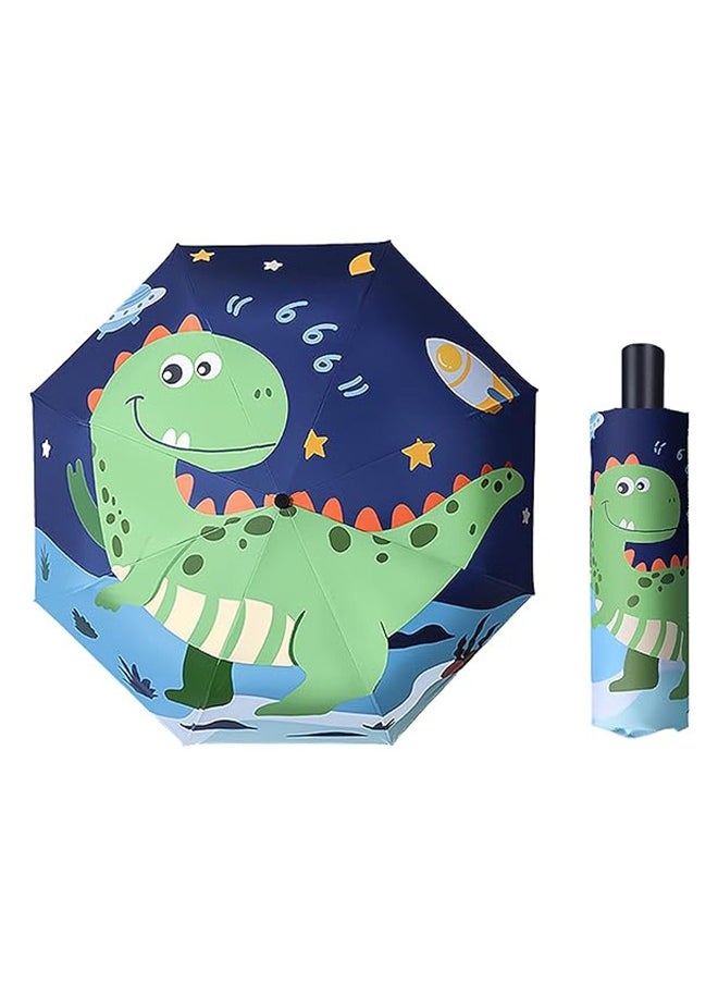 Bukela Children's Cartoon Dinosaur Folding Umbrella, Safe and Anti-Bounce, Manual Opening and Closing, Windproof and Rainproof, Lightweight and Compact, Sunny and Rainy, Green  - Image 1