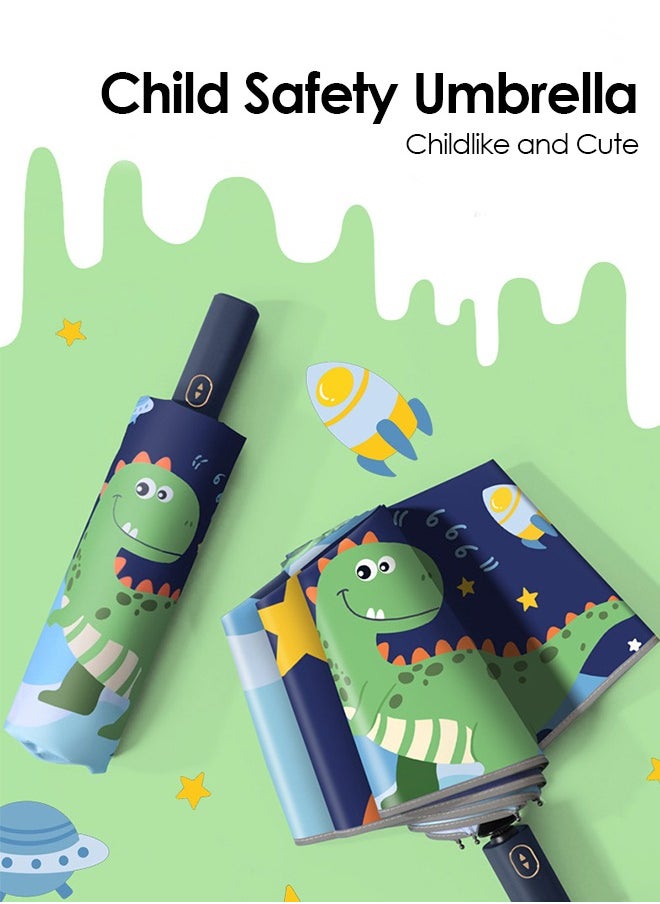 Bukela Children's Cartoon Dinosaur Folding Umbrella, Safe and Anti-Bounce, Manual Opening and Closing, Windproof and Rainproof, Lightweight and Compact, Sunny and Rainy, Green  - Image 2