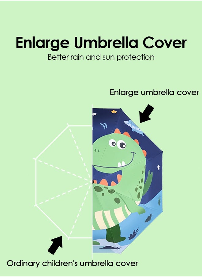 Bukela Children's Cartoon Dinosaur Folding Umbrella, Safe and Anti-Bounce, Manual Opening and Closing, Windproof and Rainproof, Lightweight and Compact, Sunny and Rainy, Green  - Image 4