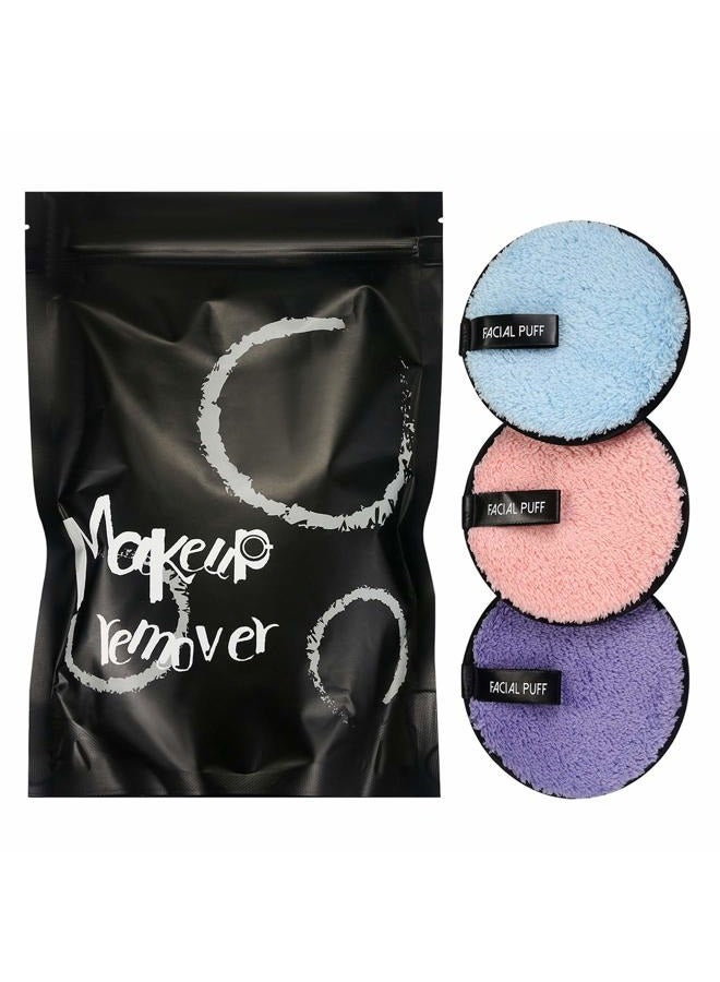 Vtrem 3 Colors Makeup Remover Pads: Reusable Soft Facial Cleaning Puffs Towels Christmas gifts Double-Side Washable Make Up Removing Cloth Microfiber Multi-function, Pink/Purple/Blue - Image 2