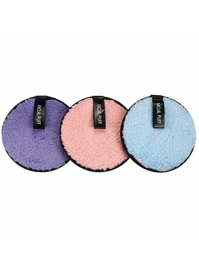 Vtrem 3 Colors Makeup Remover Pads: Reusable Soft Facial Cleaning Puffs Towels Christmas gifts Double-Side Washable Make Up Removing Cloth Microfiber Multi-function, Pink/Purple/Blue - Image 1