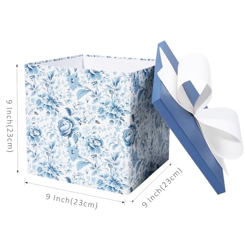 BIOBROWN Medium Gift Boxes with Lids for Presents, 9x9x9 Inches Chinoiserie Blue White Peony Floral Design Collapsible Gift Box for Mother's Day, Bridal Shower, Wedding, Birthday, Valentine's Day - Image 5