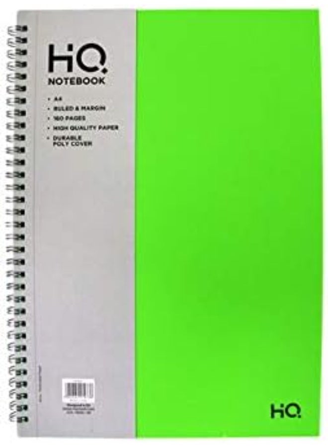 HQ A4 Poly 1-Subject Notebook – 80 Sheets, Green Cover, Silver Foil Logo, Perfect for Students & Professionals - Image 1