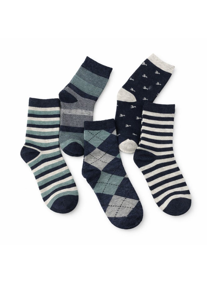 TRENDORA Men Crew Socks Classic Stripe – Cotton Blend Casual Socks Pack (5 + 1 Free Pair) Soft Breathable Everyday Socks - Image 1